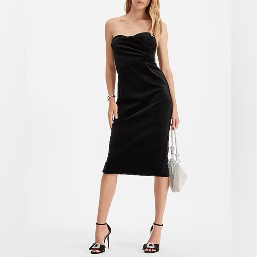 NWT Express Velvet Sweetheart Neckline Strapless Midi Sheath Dress
